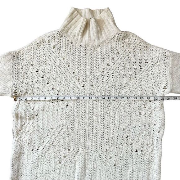BCBGMaxAzria Gardenia Cream Sequin Merino Wool Mock Neck Tunic Sweater Sz Small - Picture 9 of 15